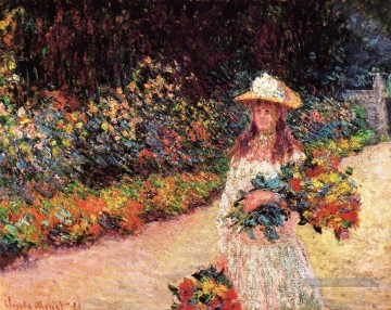 Jeune fille au jardin à Giverny Claude Monet Peinture à l'huile
